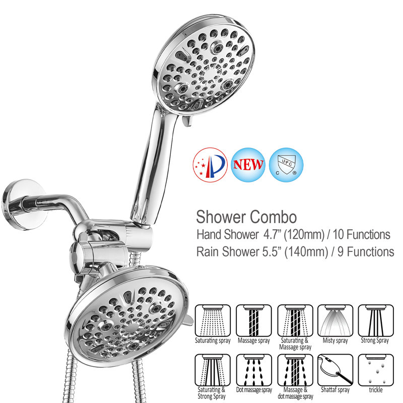 Single-Handle 8-Spray Dual Shower Faucet Set 1.8 GPM With Valve And Filtered Handheld Shower Head, Polished Chrome