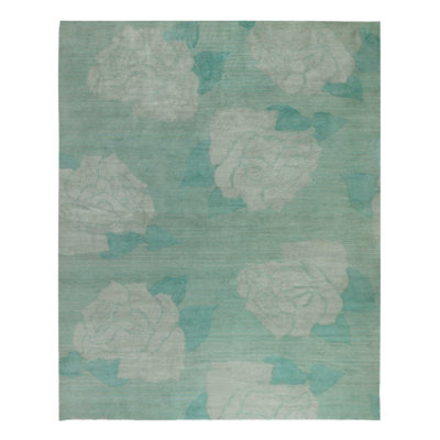 Lux Rose Floral Area Rug in Blue/Green/Gray