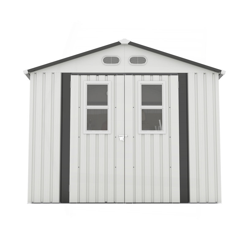 Outdoor Storage Shed, 8X8  Protective Film, Four Daylight Windows Lockable Doors,A Practical And Thoughtful Gift,Two Colors Can Be Freely Selected White Storage Sheds