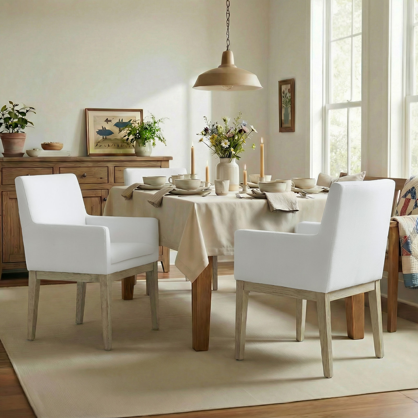 Bethea Dining Armchair, Tweed Prestige Pearl