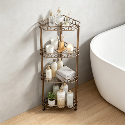Standing Shower Caddy Corner with Adhesive Pads, 4 Tier Stainless Steel Shower Organizer Shelf with Hooks, Rustproof Bathroom Storage Rack for Shower Room