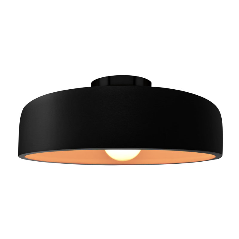 Plafonnier semi-encastré en céramique Dottie, Noir carbone mat / or champagne, Noir mat, H 6,5 po x l 16 po x P 16 po