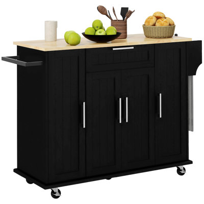Kitchen Island On Wheels, Rolling Kitchen Cart With Rubberwood Top, Drawer, Spice Rack, Towel Rack, Storage Cabinet With Inner Adjustable Shelves by Latitude Run
