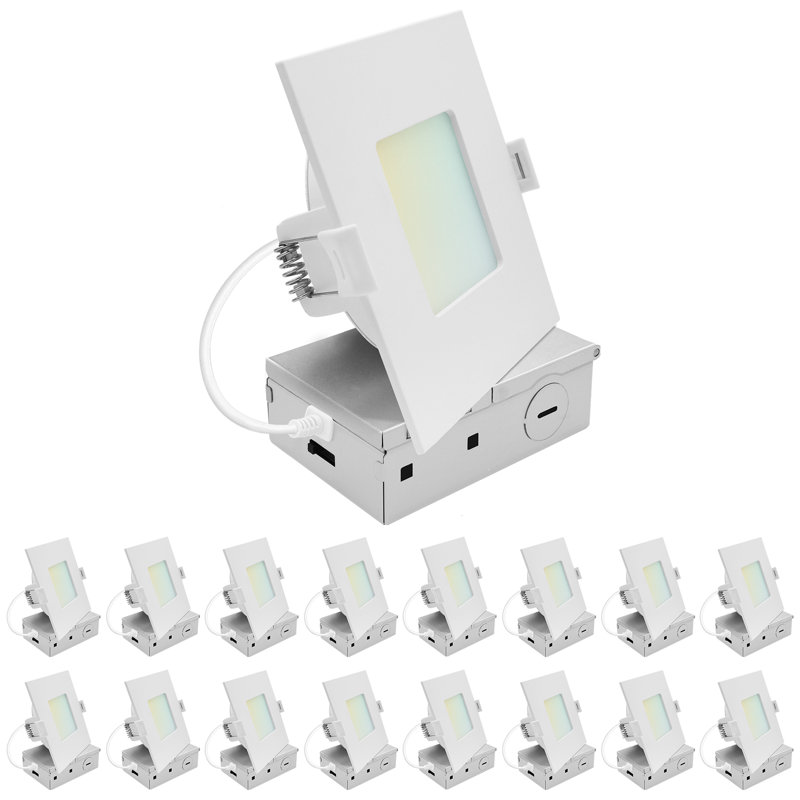 Éclairage encastré carré à DEL 4 pouces LUXRITE, mini panneau lumineux rétroéclairé ECO, 5CCT 2700K-5000K, 1000LM, 11W, 100 °, intensité variable 10% à 100% homologué ETAC