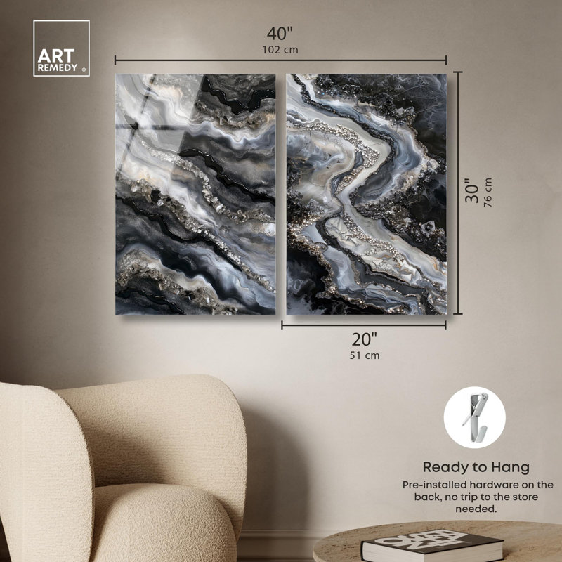 Ethereal Bloom Duo Acrylic Print Geode Wall Decor Set by Art Remedy, Ready to Hang, 10 x 15, H 30 po x l 20 po