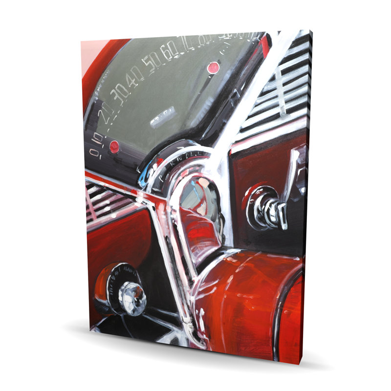 Tableau de bord de voiture rouge rétro - art sur toile pour la décoration intérieure