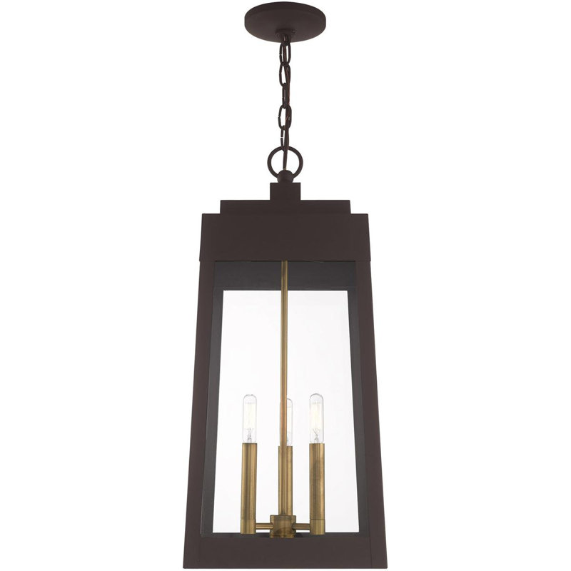 Lanterne suspendue d'extérieur 3 lumières avec abat-jour en verre transparent, H 24,50 po x l 10,50 po x P 10,50 po