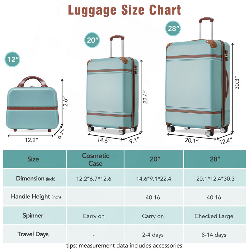 Ensemble de 3 valises à roulettes Hardshell avec valise TSA