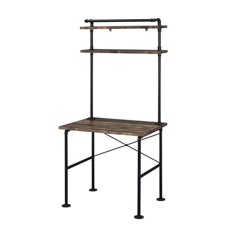 Bureau rustique avec piètement en métal pour usage domestique ou bureau spacieux en chêne.