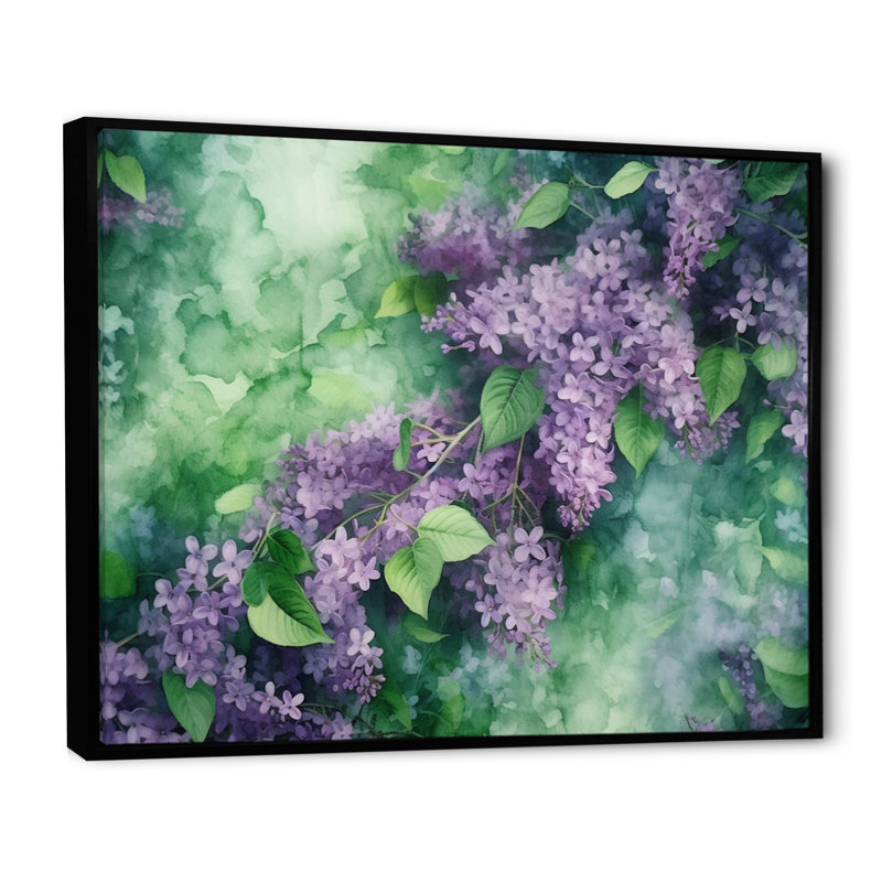 Green Lilac Blooms II, reproduction d'art sur toile, H 16 po x l 32 po x P 1 po, Cadre flottant noir