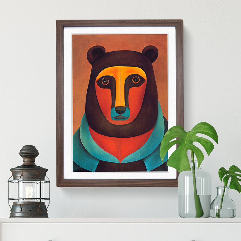 XV1022-4714X Traditional Bear No.4 Abstract - - Wall Art, 36cm H x 27cm W, Walnut Framed Paper, White