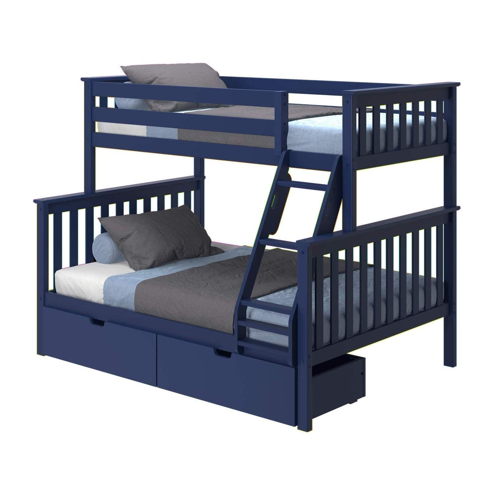 Bolles Kids Bunk Bed with Drawers, Blue, Twin over Twin
