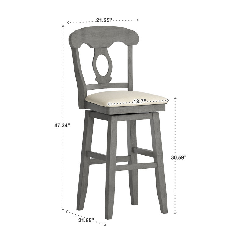 Tabouret de bar et de comptoir pivotant Fortville, Gris antique, Tabouret de bar (siège d'une hauteur de 30,59 po)