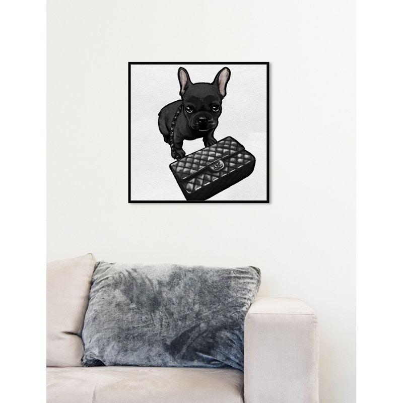 Classy Frenchie Noir - impression sur toile, Cadre noir, H 12 po x l 12 po