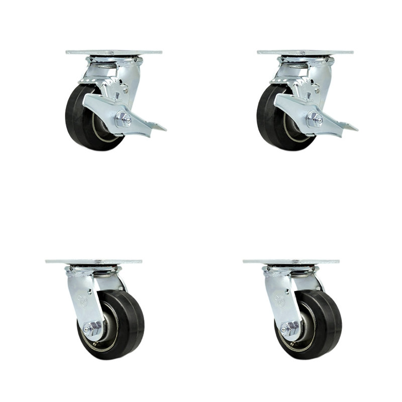 Ensemble de 4 roulettes en caoutchouc / aluminium avec roulement à billes et frein / verrou pivotant