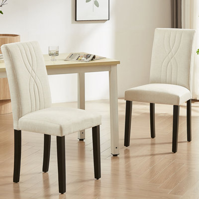 Parsons Dining Chairs Set of 2, Upholstered Kitchen Chairs for Small Spaces, Accent Side Chairs for Dining Room & Apartment, Modern Linen High-Back Wood Chairs