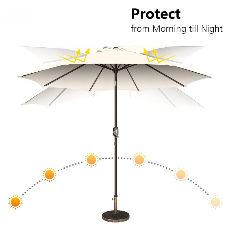 Parasol de marché 108 po avec fonction de levage à manivelle et inclinaison Selest, Crème, crème