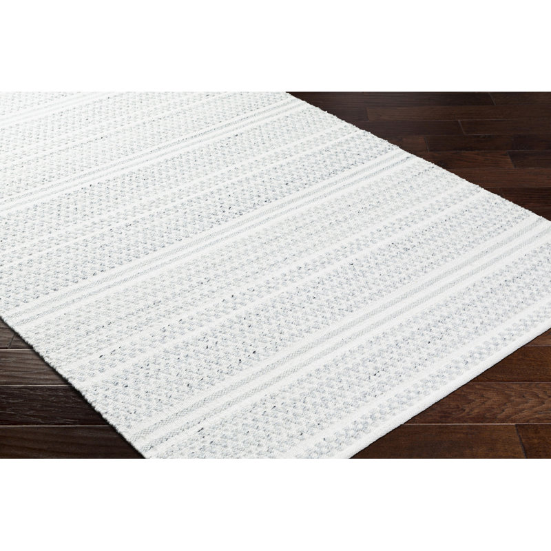 Lavande Striped Wool Area Rug in Ivory/Gray, Runner 2'6" x 8'