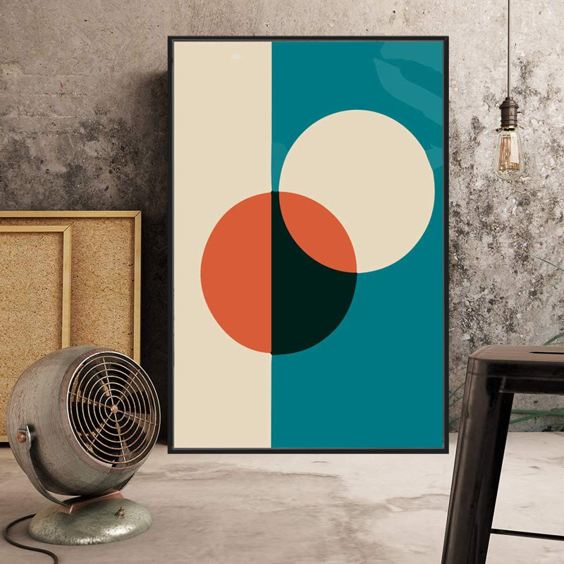 Abstrait, blocs de couleurs vibrantes, impression sur toile encadrée IDÉE4WALL, cercles entrecroisés avec motif de champs de couleur bleue, illustrations, art moderne, chic, relax / calme ultra pour le salon, la chambre à coucher, le bureau