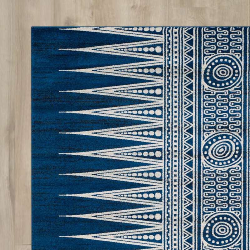 Tapis géométrique bleu royal / ivoire Allard, Rectangle 10 pi x 14 pi