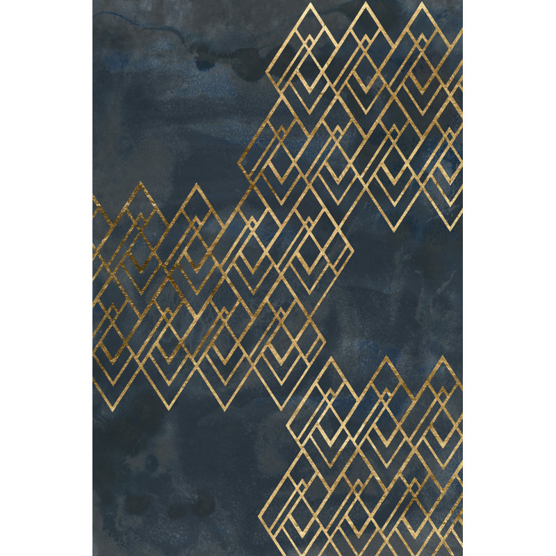 «Deco Pattern in Blue I» par June Erica Vess - peinture sur toile tendue, H 48 po x l 32 po