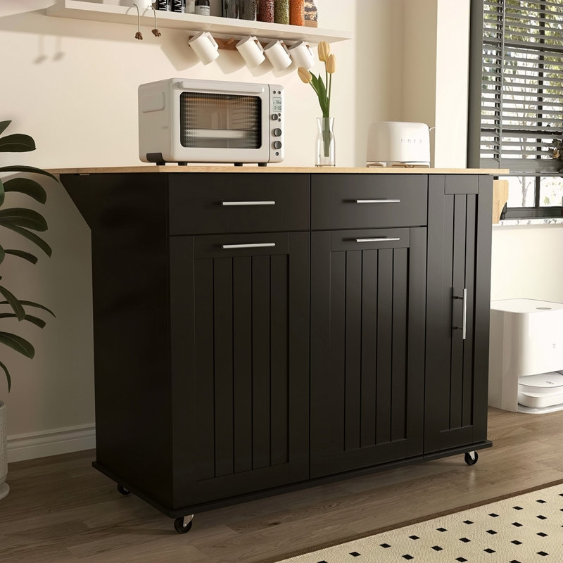 Kitchen Island With Drop Leaf, Kitchen Storage Cart With 3 Tier Pull Out Cabinet Organizer, Internal Storage Rack, Rolling Kitchen Cart On Wheels With Towel Rack, 2 Drawers, For Kitchen