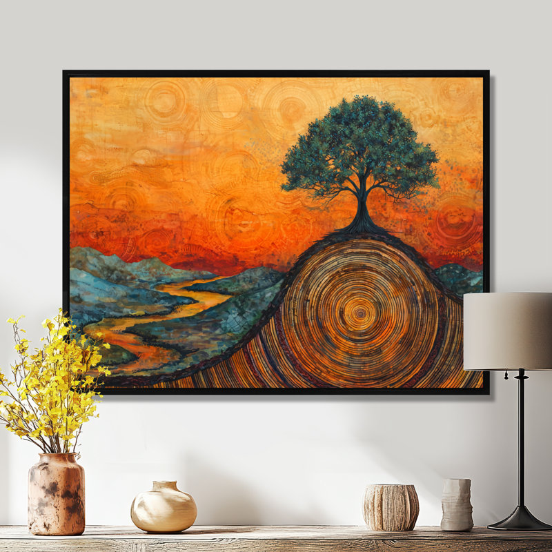Genell Baobab africain avec racines de Serenity I - arbre, art mural, H 12 po x l 20 po, Cadre flottant, Noir