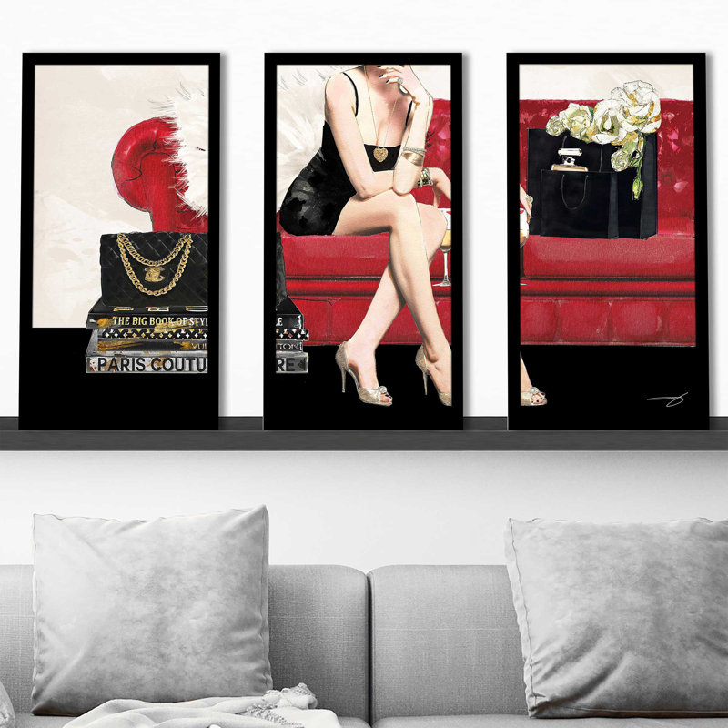 "Hers 1" par Jodi - 3 pièces encadrées, L 40,5 po x H 25,5 po x P 1 po