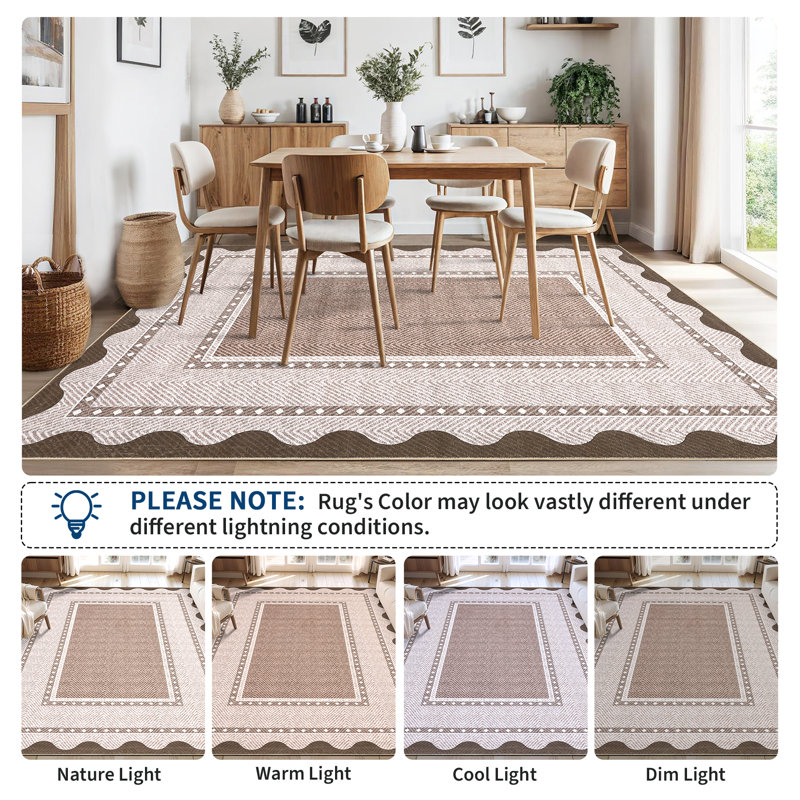 Rectangle Geometric Washable Area Rug, Brown, Rectangle 120 x 170 cm