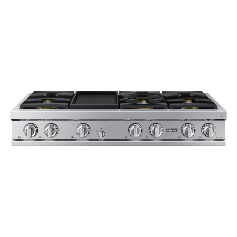 48" Gas Rangetop 6 Burners with Griddle, NG/LP, Silver Stainless
