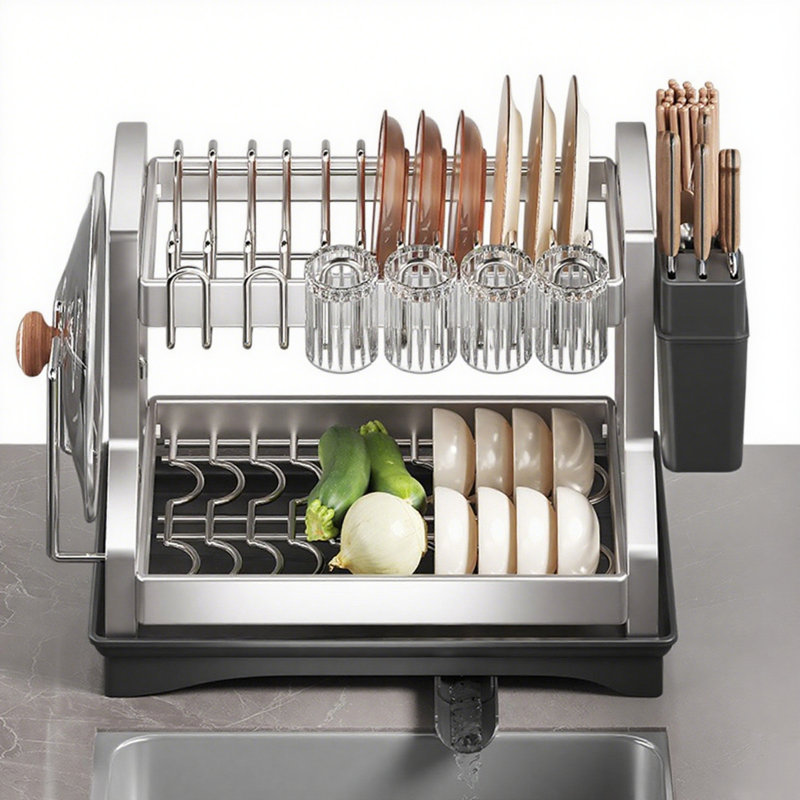 Two-Tier Stainless Rust-Resistant Adjustable Dish Rack