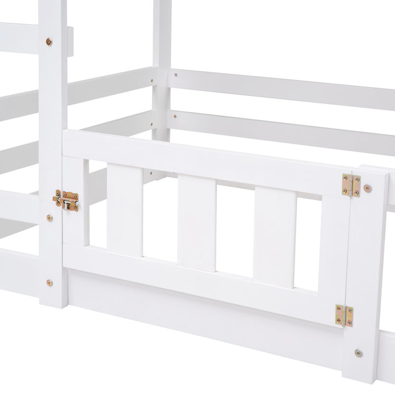 Lit superposé simple au-dessus de simple avec clôture et porte, blanc, Blanc