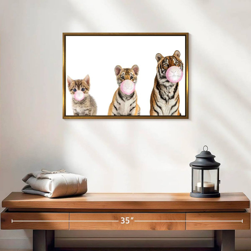 Bubble Gum Tigers, Cadre flottant doré, 19 po x 13 po
