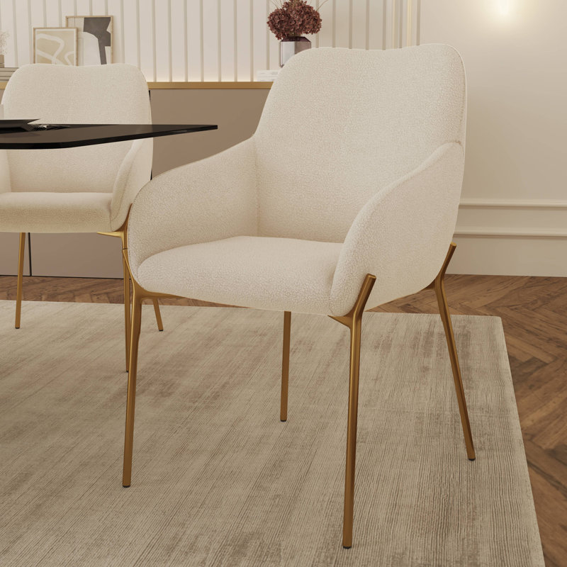 Chaise de salle à manger rembourrée Kobinski en velours / cuir / boucle avec fer chromé doré, Blanc