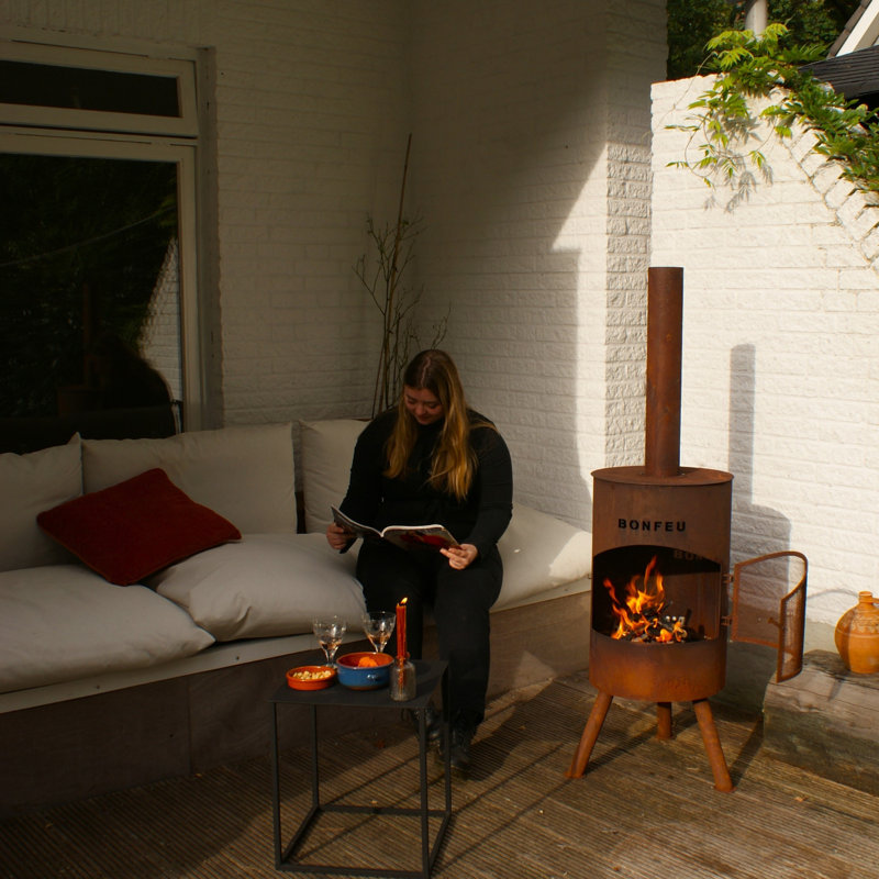 Triangle Steel Chimnea, 145cm H x 40cm W x 40cm D, Orange