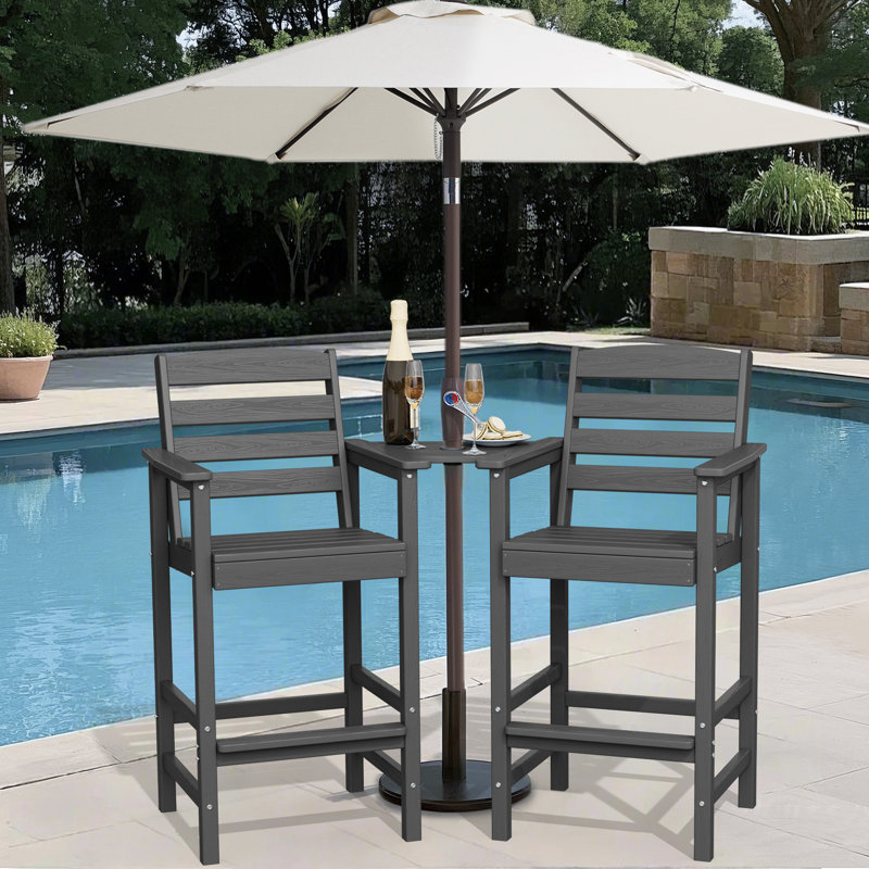 Wolak HDPE Outdoor Tall  Adirondack Chair With Table, Gray