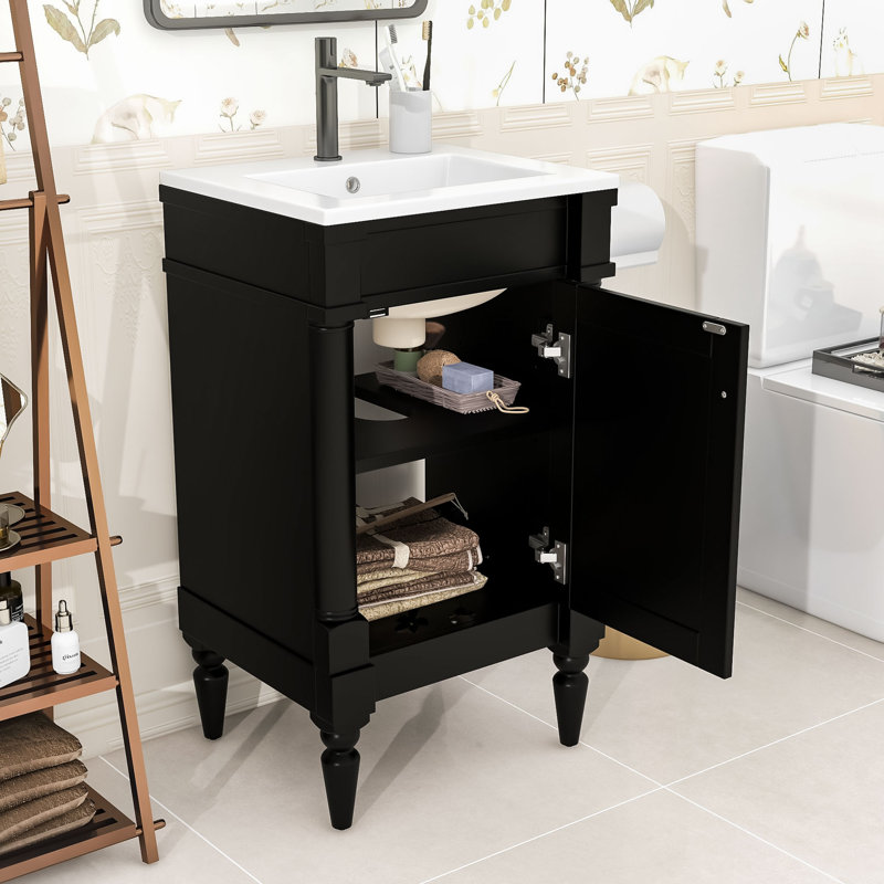 Modern Rustic Freestanding Single Bathroom Vanity with Ceramic Sink and Ample Storage, Black