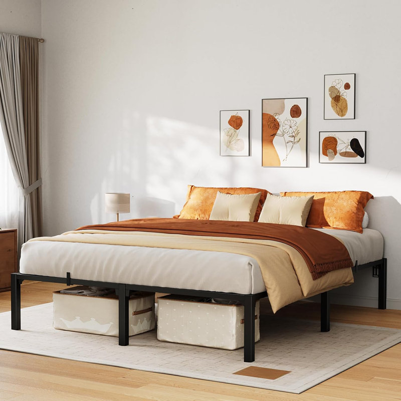 Base de lit plateforme en métal 16 po KING: robuste, aucun sommier requis, rangement sous le lit