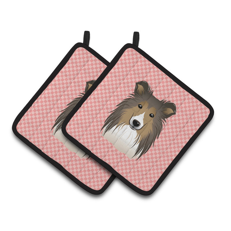 Cuisinier poignée sheltie caroline trésors Checkerboard, Rose