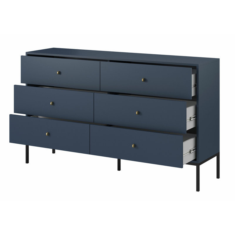 Axentie 154cm W 6 - Drawer Chest of Drawers, Navy Blue