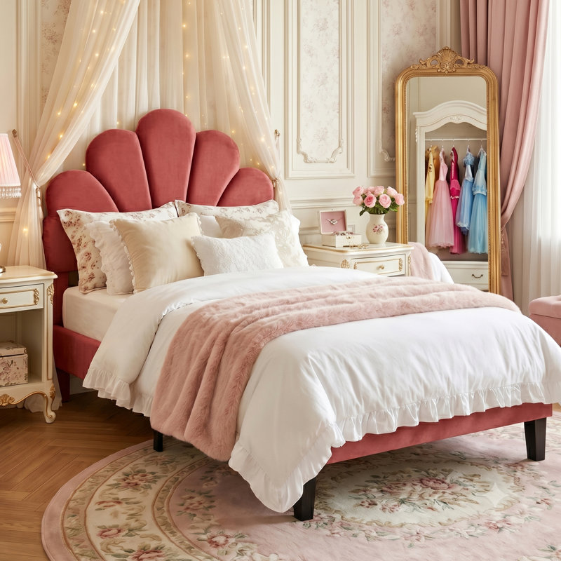 Upholstered Bed, Red, European Single (90 x 200 cm)