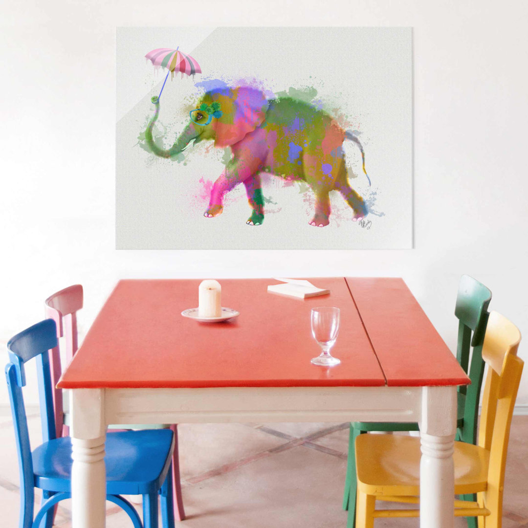 Glasbild Regenbogen Splash Elefant