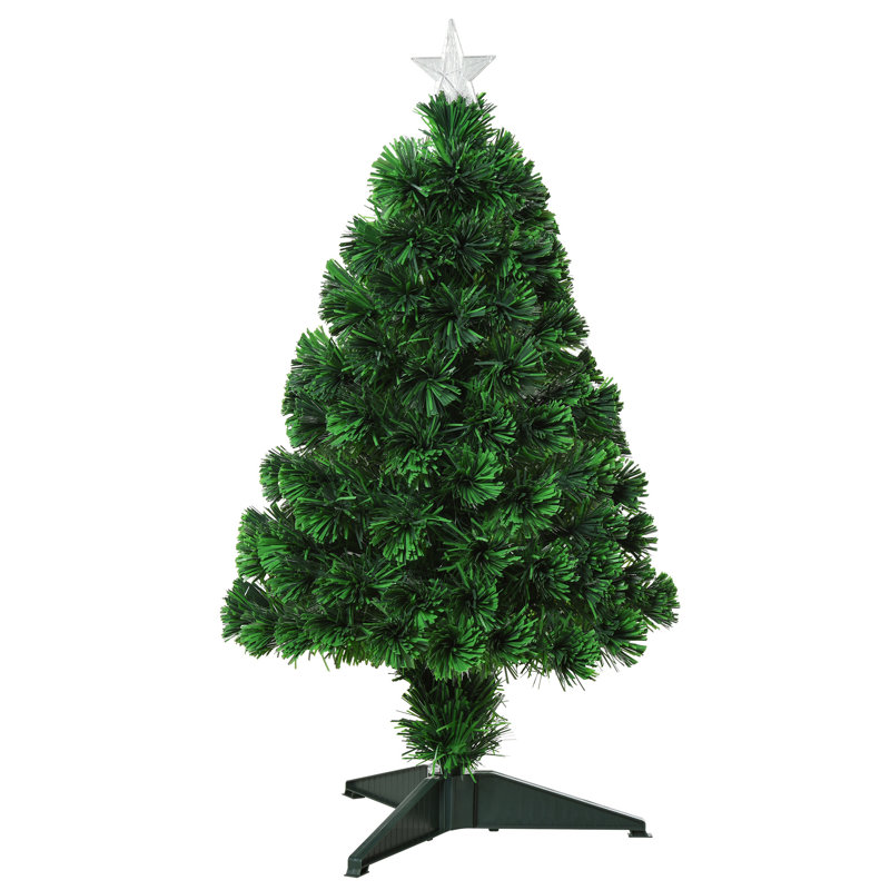 2.5Ft Tall Pre-Lit Douglas Fir Tabletop Artificial Christmas Tree With Realistic Branches, Fibre Optic LED Lights And 85 Tips, Green