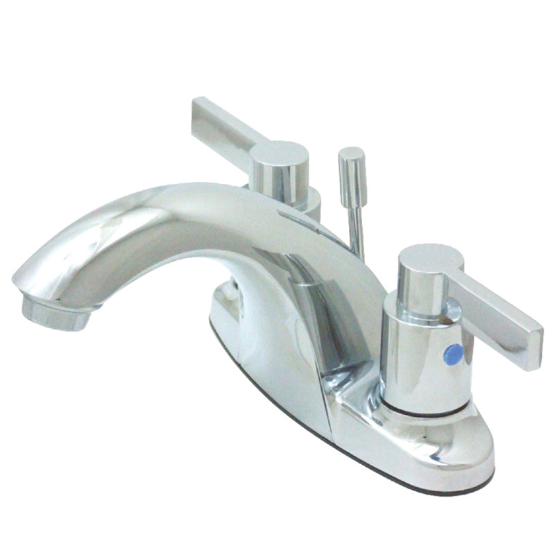 Robinet de salle de bain central à 4 poignées à 3 trous à fixation sur le comptoir à 3 trous Kingston, Chrome poli