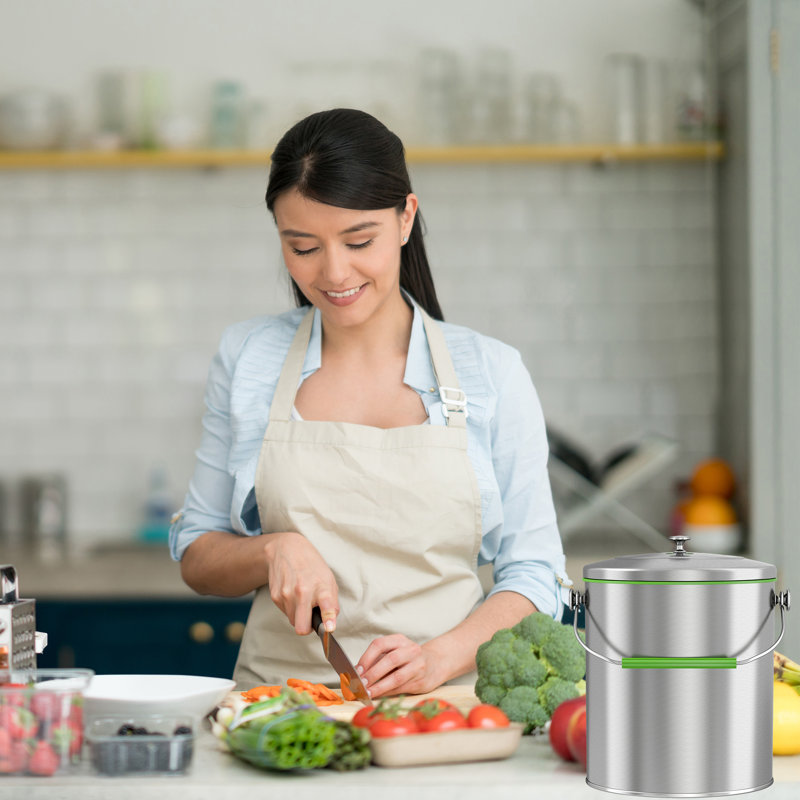 Oval Stainless Steel 1.6 Gallon Countertop Compost Bin