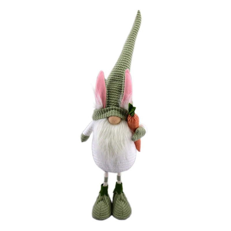 Gnome de Pâques 29 po en tissu vert et blanc