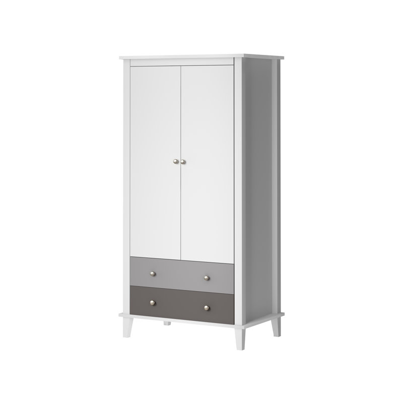 Oluchi 2 Door Solid + Manufactured Wood Wardrobe, White/Grey