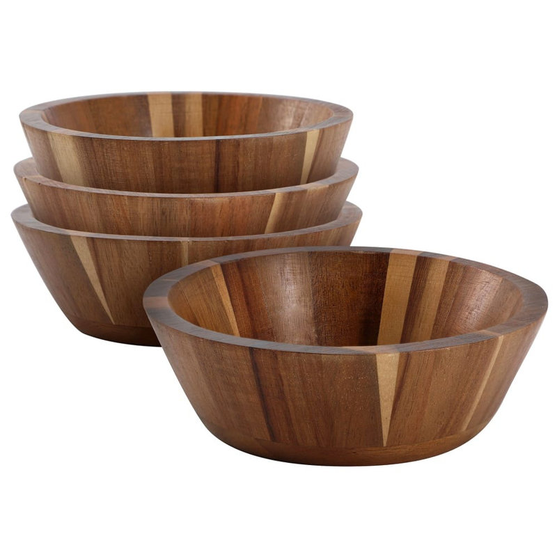 Ensemble de 4 bols à salade en bois d'acacia de 6,75 pouces