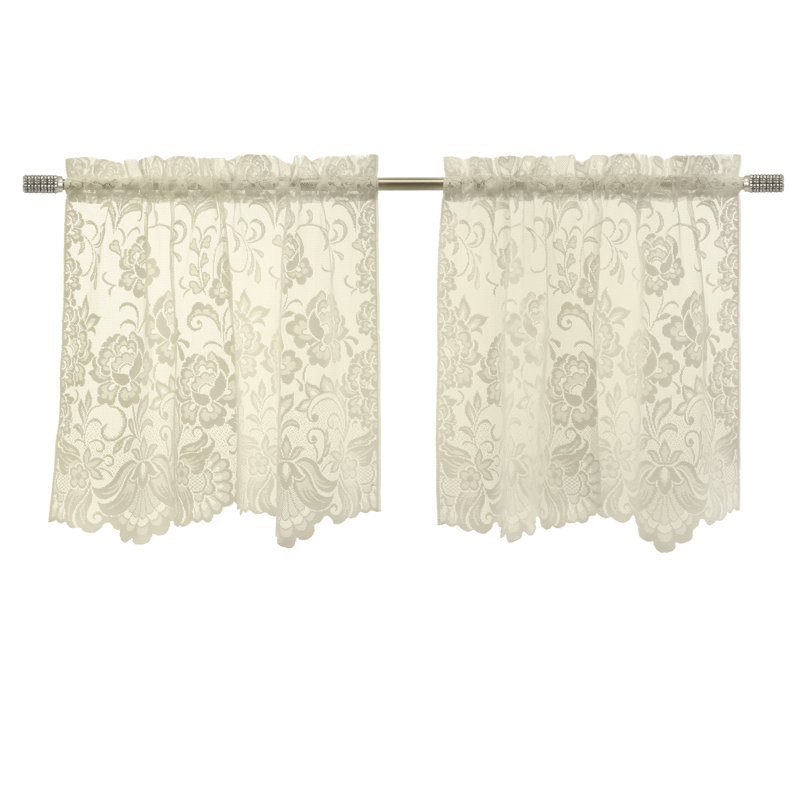 Farhaan Floral Ruffled Cafe Curtain, 55" W x 36" L, Ivory