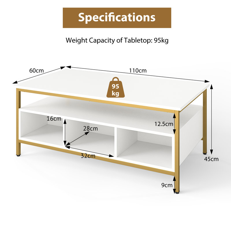 Coffee Table with Storage, Gold, White